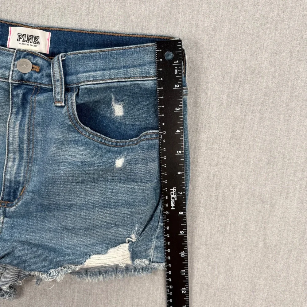 Pink Victoria's Secret Distressed Denim Shorts Medium Wash Cutoff Size‎ 10